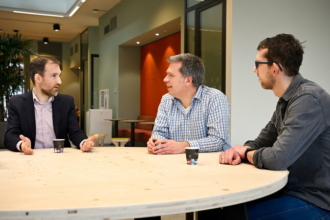 (from left to right) Assistant professors Peter Ruijten-Dodoiu, Wouter Ellenbroek and Rob Mestrom. Photo: Bart van Overbeeke 
