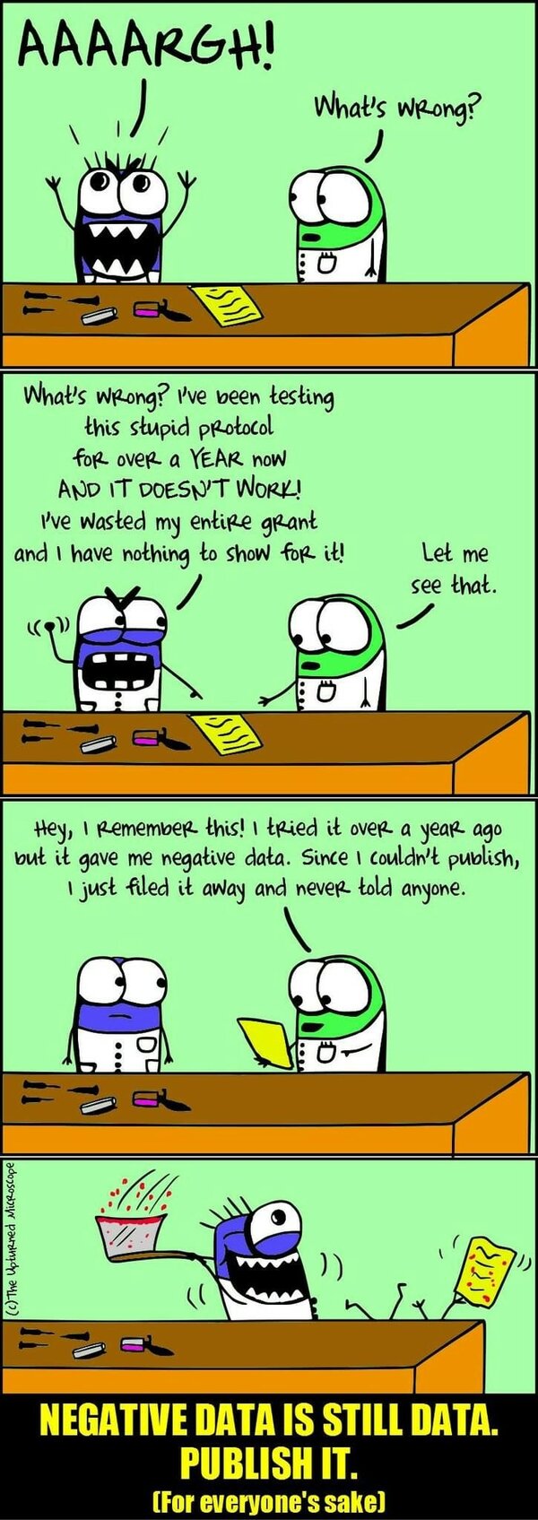 For Abinzano, this comic perfectly represents her belief that sharing failed research is essential. Image: The Upturned Microscope