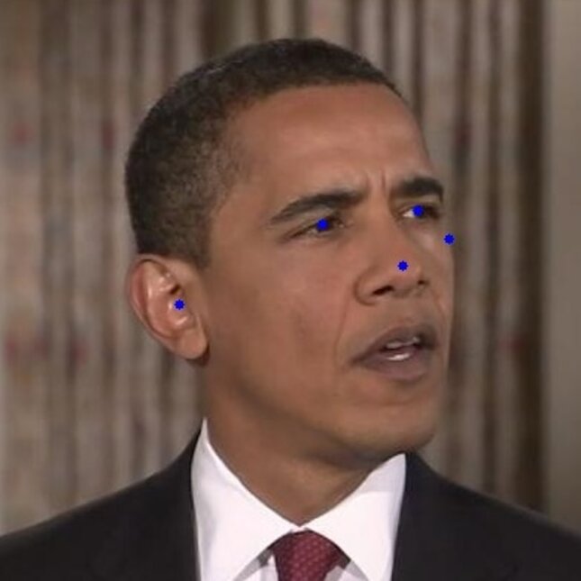 The face of Barack Obama with five keypoints.
