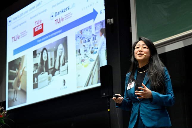 Dan Jing during her International Women’s Day presentation at TU/e. Photo: Bart van Overbeeke